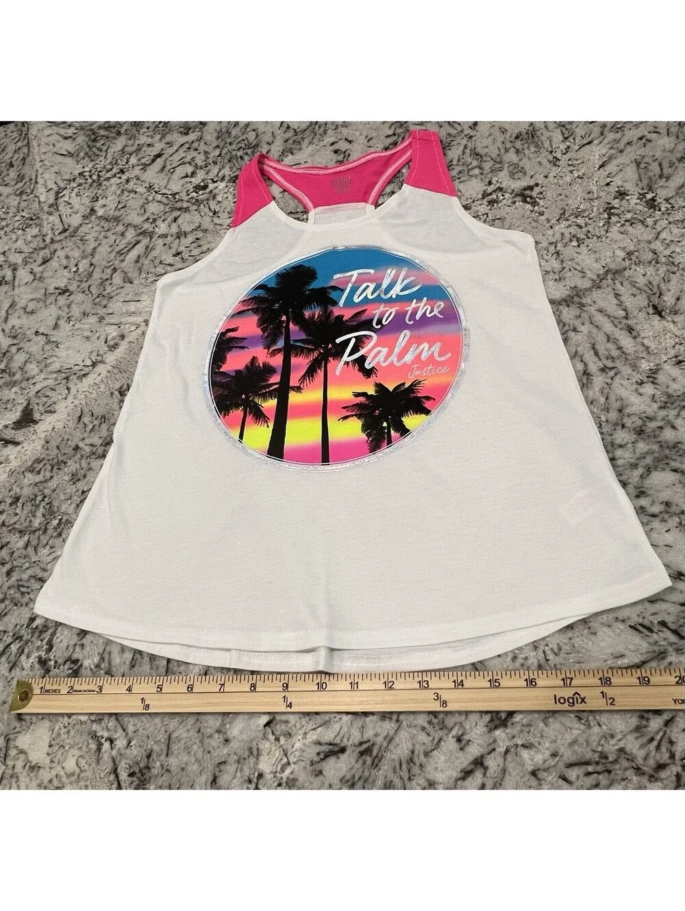 Justice Active Girls Racerback Graphic Tank Top Talk To The Palm Sz 14/16